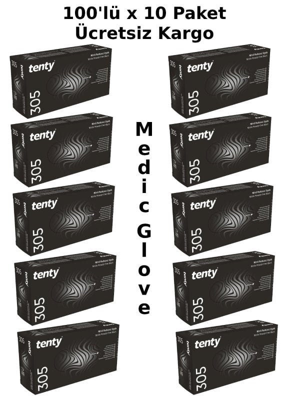 tenty Siyah Pudrasız Nitril  Eldiven (Large) 100'lü 10 Paket