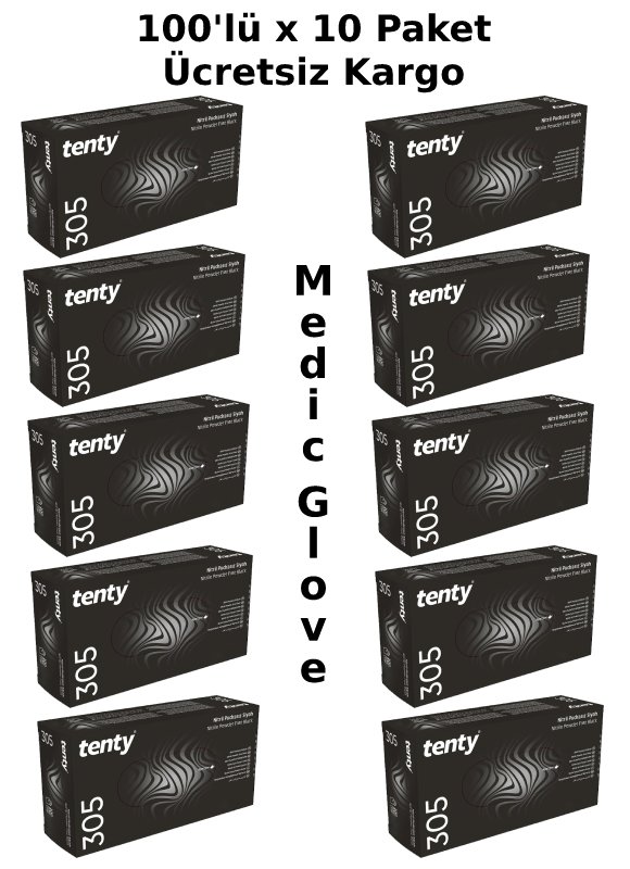 tenty Siyah Pudrasız Nitril  Eldiven (Medium) 100'lü 10 Paket