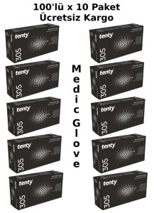 tenty Siyah Pudrasız Nitril  Eldiven (Medium) 100'lü 10 Paket