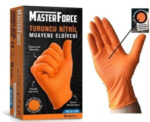 MasterForce Turuncu Pudrasız Nitril (Large) Muayene Eldiveni 50'li Paket