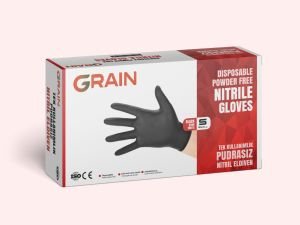 GRAIN Pudrasız Siyah Nitril Muayene Eldiveni (Small) 100'lü Paket