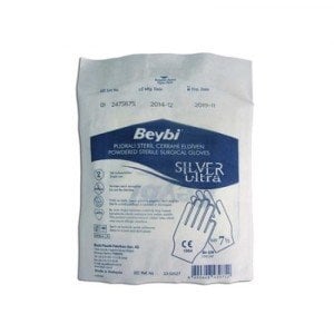 Beybi Pudralı Steril Cerrahi Eldiven Silver Ultra 50'li Paket (No:8,0)