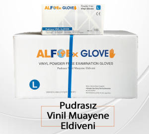 ALFOEx Şeffaf Pudrasız Vinil Muayene Eldiveni (Small) 100'lü x 20 Paket-1 Koli