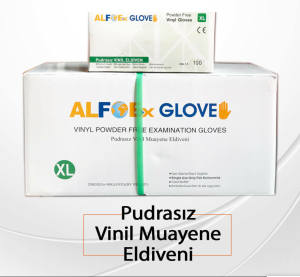 ALFOEx Şeffaf Pudrasız Vinil Muayene Eldiveni (Small) 100'lü x 20 Paket-1 Koli