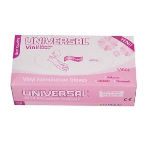 UNIVERSAL Şeffaf Pudrasız Vinil Muayene Eldiveni 100'lü x 20 Paket-1 Koli (X-Large)