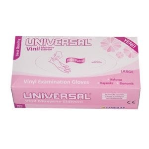 UNIVERSAL Şeffaf Pudrasız Vinil Muayene Eldiveni 100'lü x 20 Paket-1 Koli (X-Large)