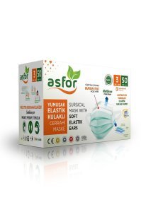 asfor 3 Katlı Meltblown Bez Lastikli Cerrahi Maske 50'li Paket (Yeşil)