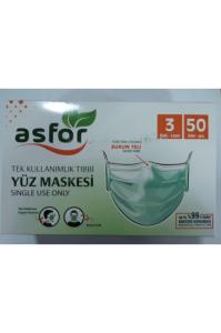 asfor 3 Katlı Meltblown Bez Lastikli Cerrahi Maske 50'li Paket (Yeşil)