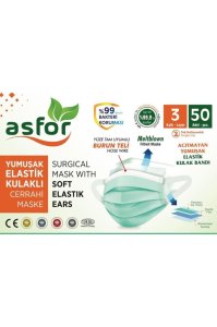 asfor 3 Katlı Meltblown Bez Lastikli Cerrahi Maske 50'li Paket (Yeşil)
