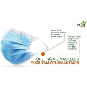 asfor 3 Katlı Meltblown Bez Lastikli Cerrahi Maske 50'li Paket (Mavi)