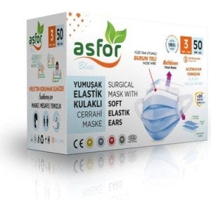 asfor 3 Katlı Meltblown Bez Lastikli Cerrahi Maske 50'li Paket (Mavi)