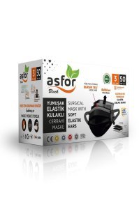 asfor 3 Katlı Meltblown Bez Lastikli Cerrahi Maske 50'li Paket (Siyah)