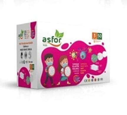 asfor Çocuk 3 Katlı Meltblown Bez Lastikli Cerrahi Maske 50'li Paket (Pembe)