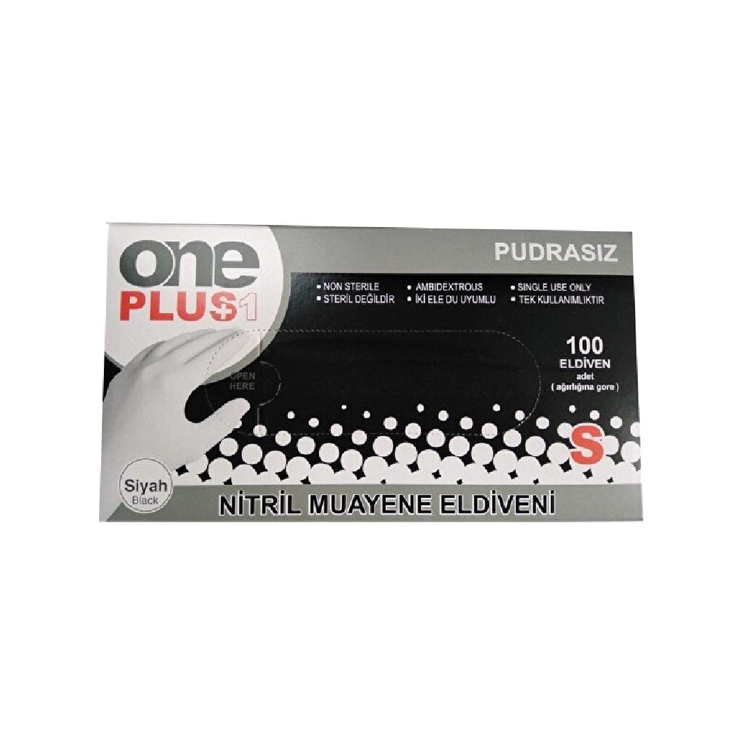 One Plus Siyah Pudrasız  Nitril Eldiven (Small) 100'lü