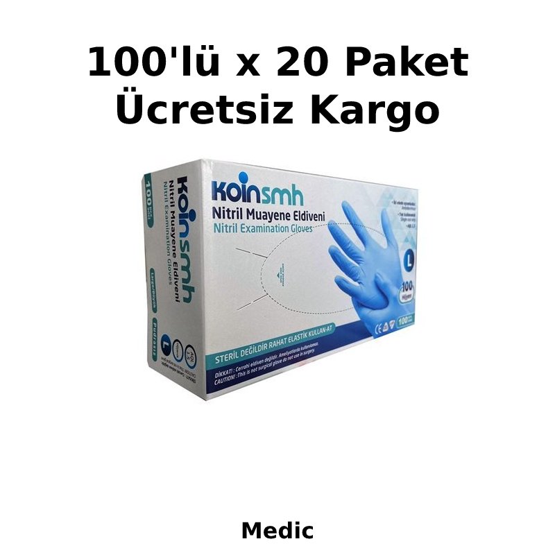 Koinsmh Mavi Pudrasız Nitril Muayene Eldiveni (Large) 20 x 100'lü Pk - 1 Koli