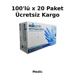 Koinsmh Mavi Pudrasız Nitril Muayene Eldiveni (Large) 20 x 100'lü Pk - 1 Koli