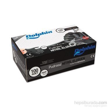 Dolphin Siyah Pudrasız Nitril Ekstra Kalın Eldiven (Medium) 100'lü Paket
