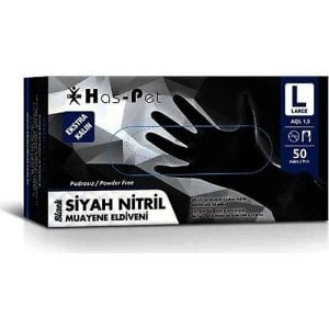 Has-Pet Siyah Pudrasız Nitril (Large) Ekstra Kalın Muayene Eldiveni 50'li Paket