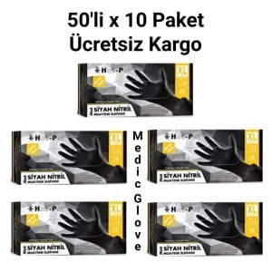 Has-Pet Siyah Pudrasız Nitril (XL) Ekstra Kalın Muayene Eldiveni 50'li - 5 Paket