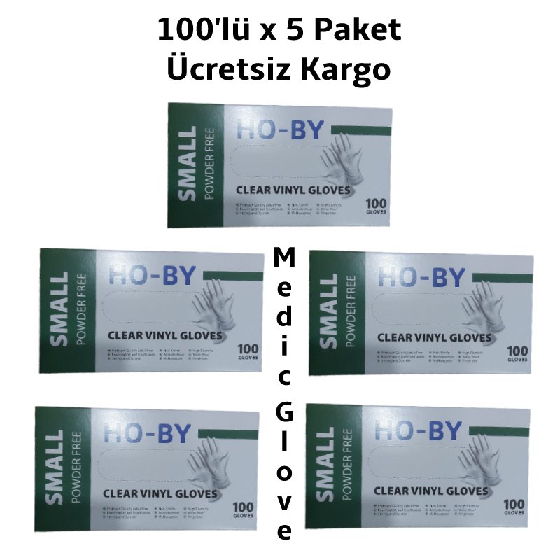 HO-BY Pudrasız Vinil Muayene Eldiveni (Small) 100'lü x 5  Paket