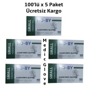 HO-BY Pudrasız Vinil Muayene Eldiveni (Small) 100'lü x 5  Paket