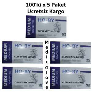 HO-BY Pudrasız Vinil Muayene Eldiveni (Medium) 100'lü x 5 Paket