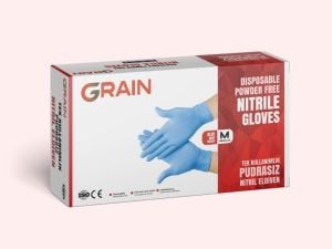 GRAIN Mavi Pudrasız Nitril Muayene Eldiveni (XL) 100'lü Pk