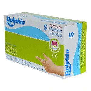 Dolphin Pudralı Lateks Muayene Eldiveni (Small) 100'lü Paket