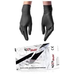 Beybi NJOY Siyah Nitril Pudrasız Muayene Eldiveni (Small) 100'lü Paket