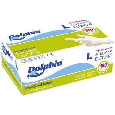 Dolphin Pudralı Lateks Muayene Eldiveni (Large) 100'lü Paket