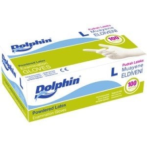 Dolphin Pudralı Lateks Muayene Eldiveni (Large) 100'lü Paket