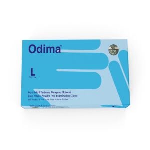 Odima Mavi Pudrasız Nitril Muayene Eldiveni (Large-Büyük) 100'lü Pk