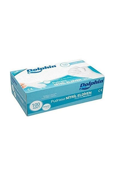 Dolphin Beyaz  Pudrasız Nitril Muayene Eldiveni (Large-Büyük) 100'lü Pk