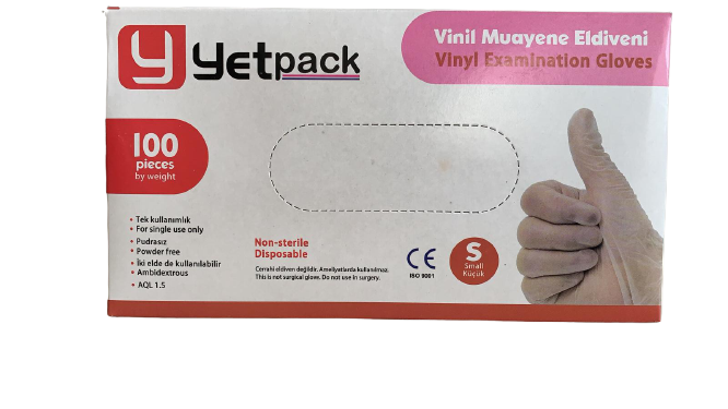 yetpack Pudrasız Vinil (Vinyl) Muayene Eldiveni - 100'lü (Small)