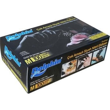 Dolphin Siyah Pudrasız Nitril  Eldiven (Medium) 100'lü x Paket