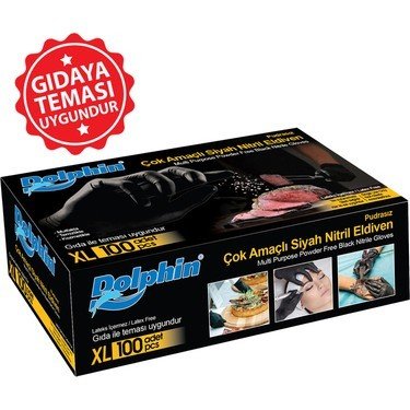 Dolphin Siyah Pudrasız Nitril  Eldiven (XL) 100'lü x Paket