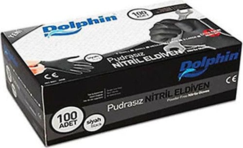 Dolphin Siyah Pudrasız Nitril Ekstra Kalın Eldiven (Large) 100'lü Paket