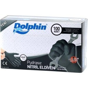 Dolphin Siyah Pudrasız Nitril Ekstra Kalın Eldiven (XL) 100'lü Paket