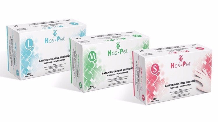 Has-Pet Pudrasız Lateks Eldiven 100'lü Paket S-M-L