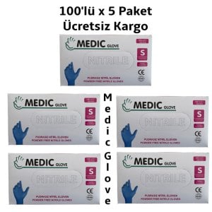 MEDIC GLOVE Mavi Pudrasız Nitril (Small) Muayene Eldiveni 100'lü 5 Pk