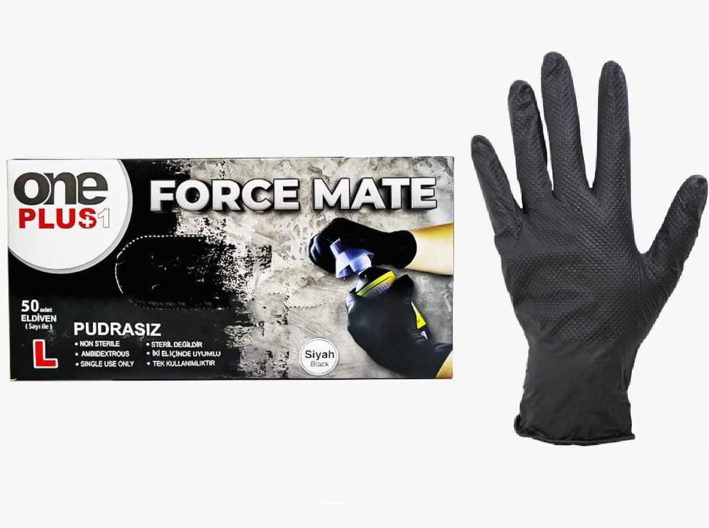 OnePlus1 FORCE MATE Siyah Pudrasız Nitril (Medium) Muayene Eldiveni 50'li x 20 Paket - 1 Koli
