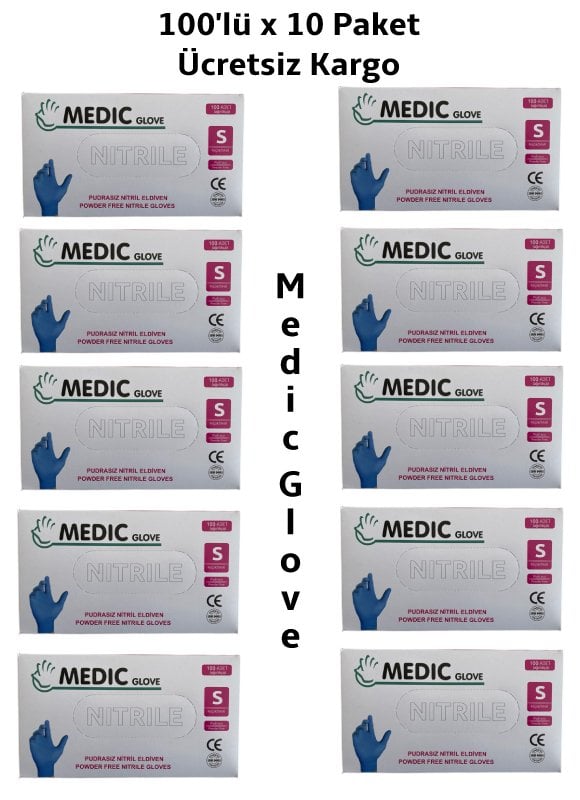 MEDIC GLOVE Mavi Pudrasız Nitril (Small) Muayene Eldiveni 100'lü 10 Pk