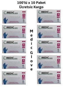 MEDIC GLOVE Mavi Pudrasız Nitril (Small) Muayene Eldiveni 100'lü 10 Pk