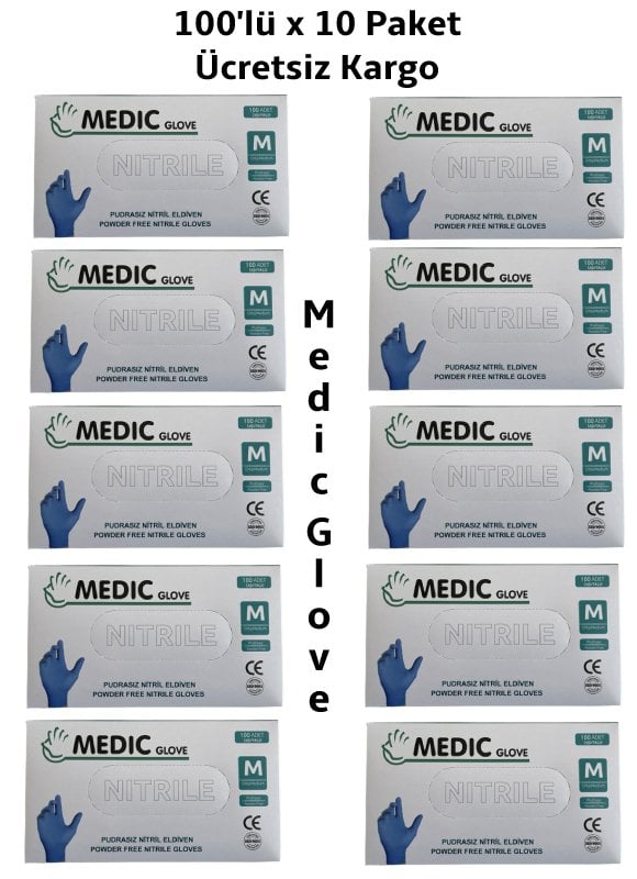 MEDIC GLOVE Mavi Pudrasız Nitril (Medium) Muayene Eldiveni 100'lü 10 Pk