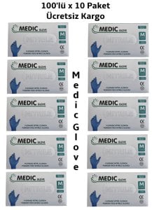 MEDIC GLOVE Mavi Pudrasız Nitril (Medium) Muayene Eldiveni 100'lü 10 Pk