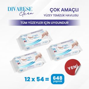 DIVARESE  Yüzey Temizlik Havlusu / Mendili 54 Adet x 12'li Set (648 Adet)