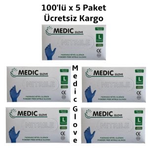 MEDIC GLOVE Mavi Pudrasız Nitril (Large) Muayene Eldiveni 100'lü 5 Pk