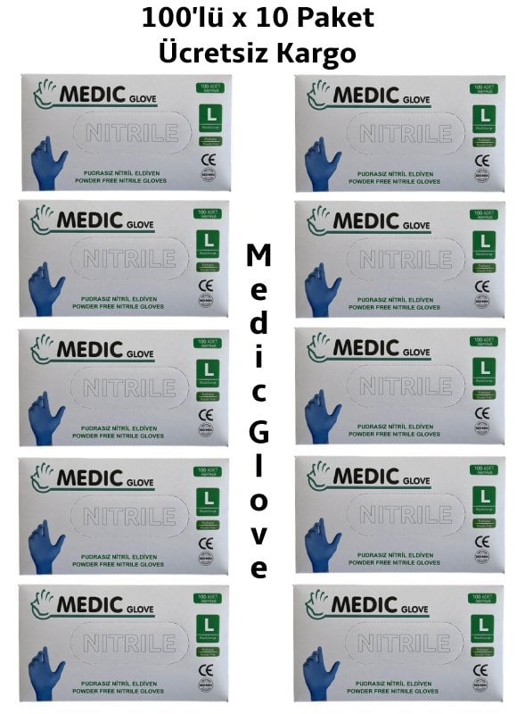 MEDIC GLOVE Mavi Pudrasız Nitril (Large) Muayene Eldiveni 100'lü 10 Pk