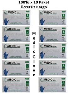 MEDIC GLOVE Mavi Pudrasız Nitril (Large) Muayene Eldiveni 100'lü 10 Pk