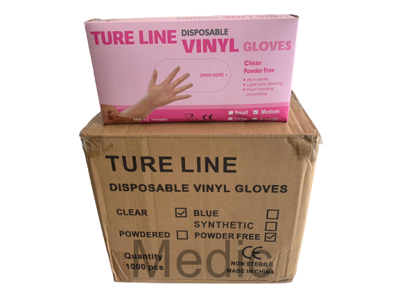 TURE LINE Muayene Eldiveni Vinil Pudrasız (Medium) 100'lü x 10 Paket - 1 Koli